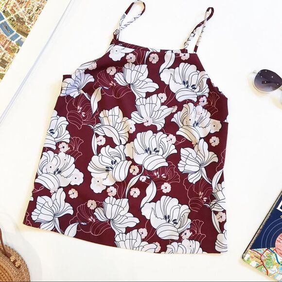 Kensie Floral Tank XS Burgundy White Summer - Picture 2 of 6